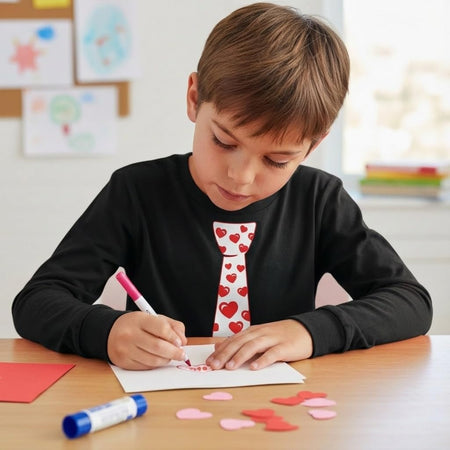 Red Hearts Tie Kids Valentines Day Shirt - ABC I Love You Long Sleeve Tee for Toddlers & Youth Boys Girls